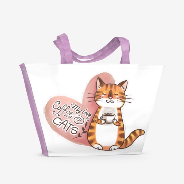 Пляжная сумка «Моя любовь - кофе и котики»