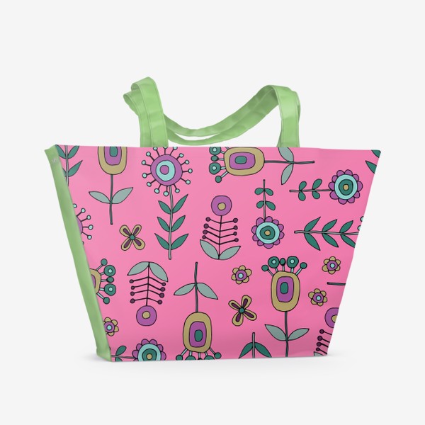 Пляжная сумка «Фантастические цветы на розовом»