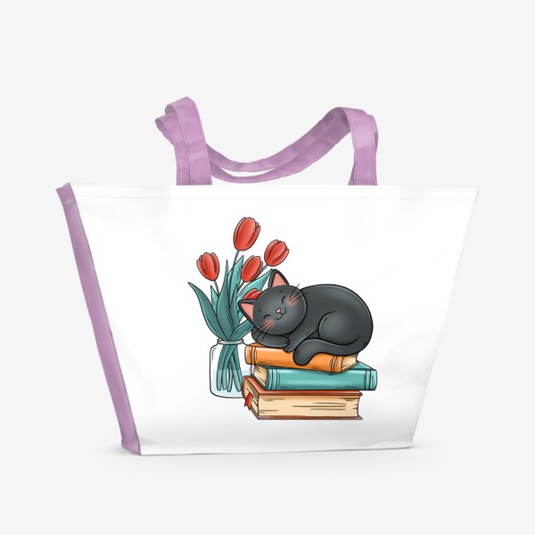 Пляжная сумка «Котик с тюльпанами (8 марта)»