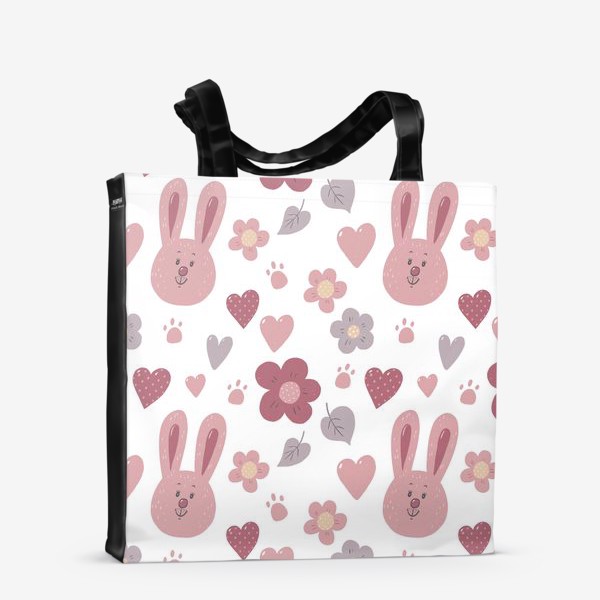 Сумка-шоппер «Розовый кролик. Зайчик. Пасха. Для девочки. Цветы. Сердечки. Милый зайка»
