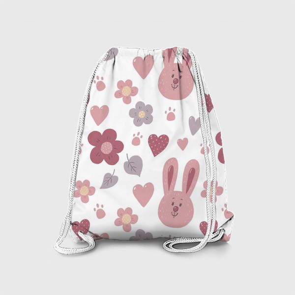 Рюкзак «Розовый кролик. Зайчик. Пасха. Для девочки. Цветы. Сердечки. Милый зайка»