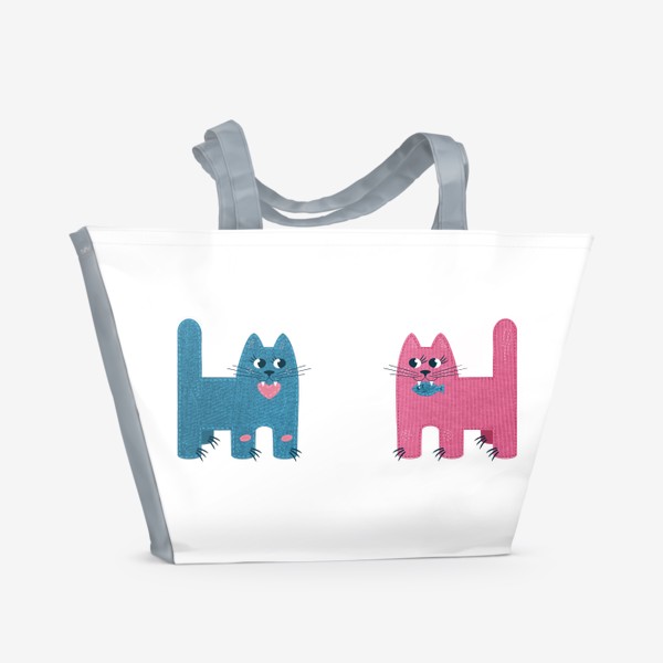 Пляжная сумка &laquo;Стилизованные коты, кошачья любовь&raquo;