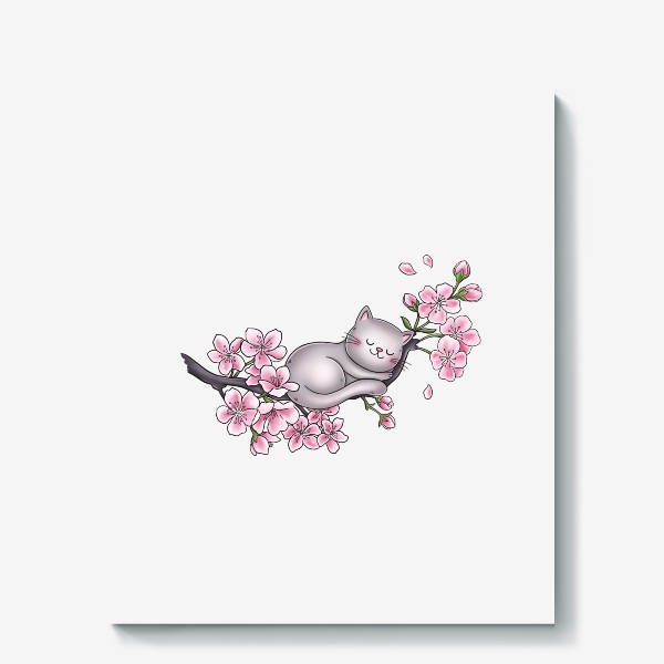 Холст «Котик на цветущей сакуре (8 марта)»