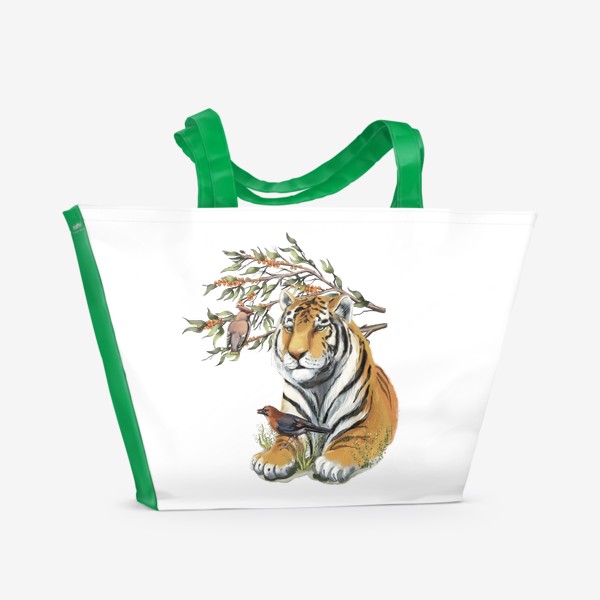 Пляжная сумка «Тигр и птицы.»