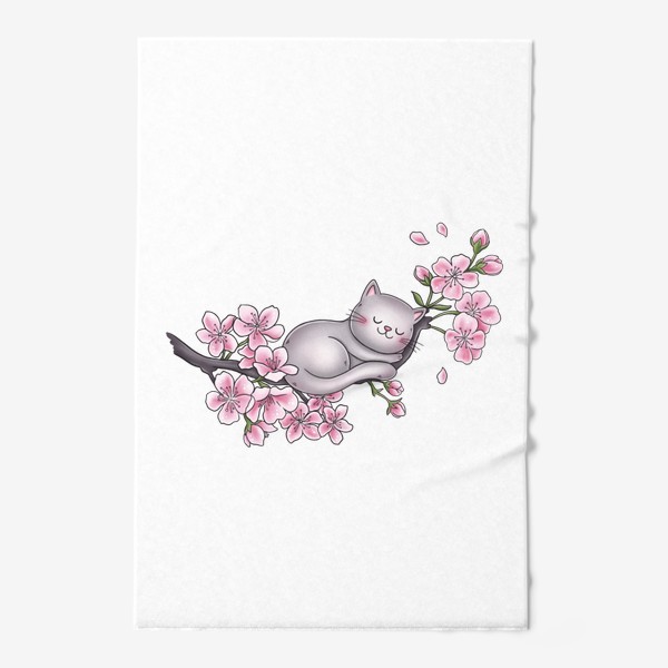 Полотенце «Котик на цветущей сакуре (8 марта)»