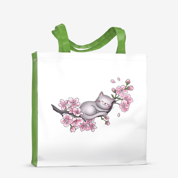 Сумка-шоппер «Котик на цветущей сакуре (8 марта)»