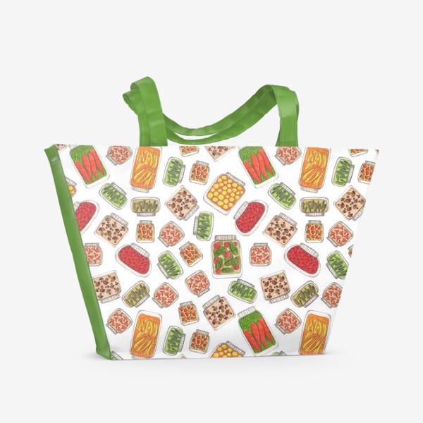 Пляжная сумка «Принт с соленьями и заготовками. Подарок бабушке, жене, подруге, любителю закаток на зиму»