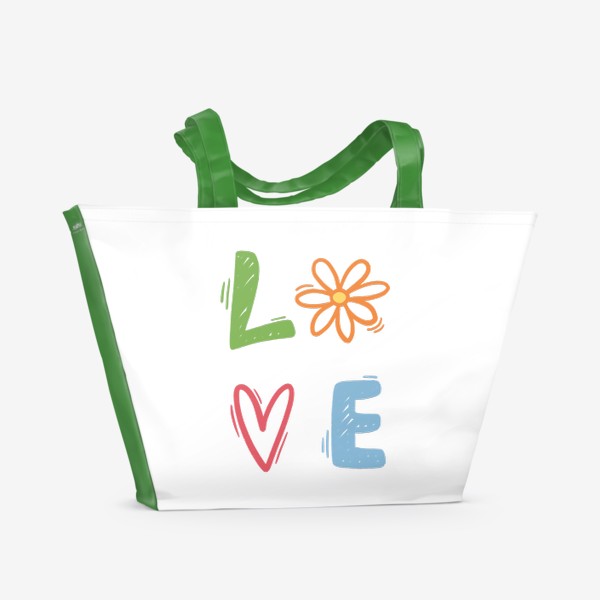 Пляжная сумка «Love. Любовь. Цветок. Сердце »