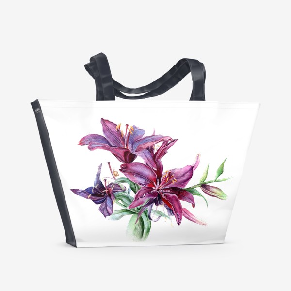 Пляжная сумка «Бордовые лилии акварелью»