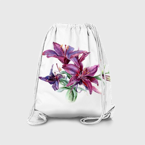 Рюкзак «Бордовые лилии акварелью»