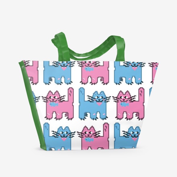 Пляжная сумка «Пиксельные коты. Паттерн»