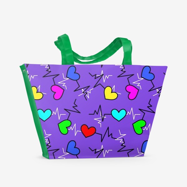 Пляжная сумка «Неоновые сердечки в стиле 90-х»