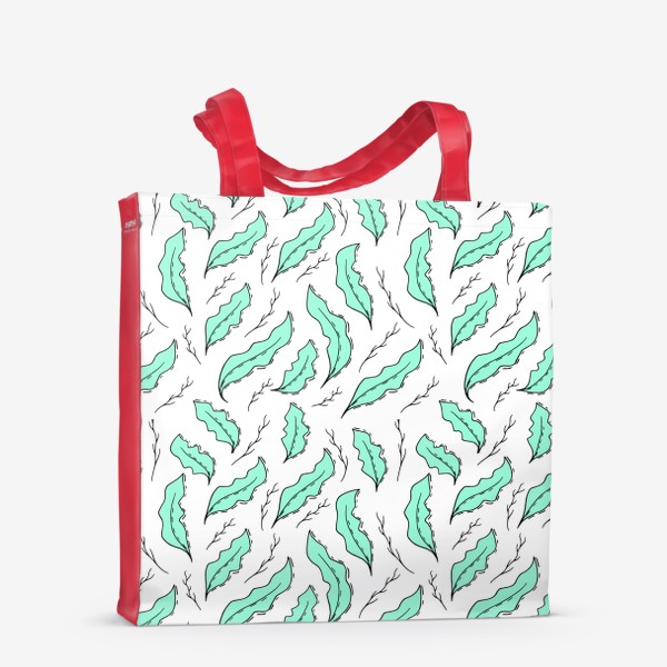 Сумка-шоппер «Паттерн с зелеными листьями на белом фоне»