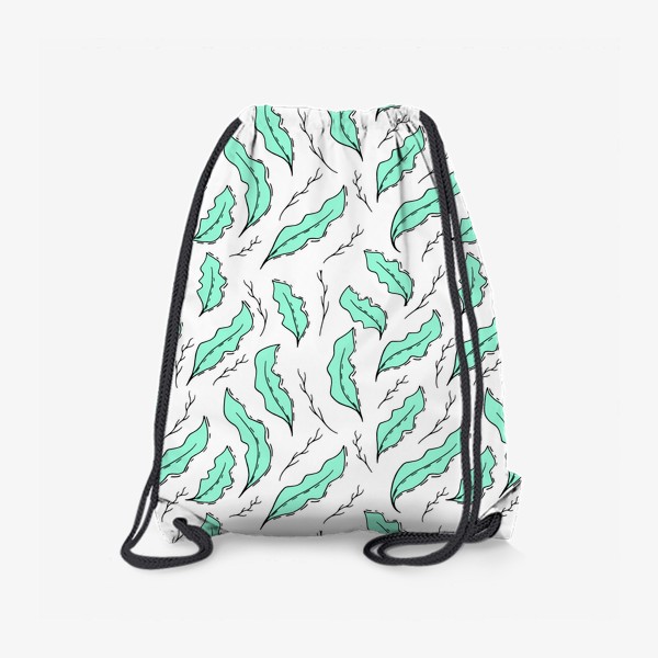 Рюкзак «Паттерн с зелеными листьями на белом фоне»