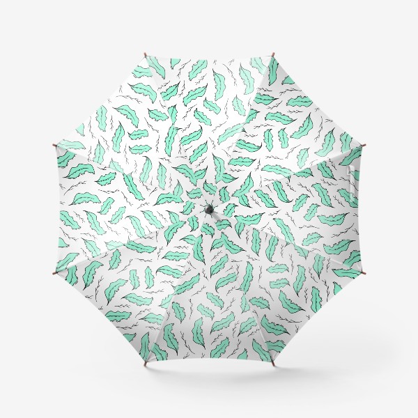 Зонт «Паттерн с зелеными листьями на белом фоне»