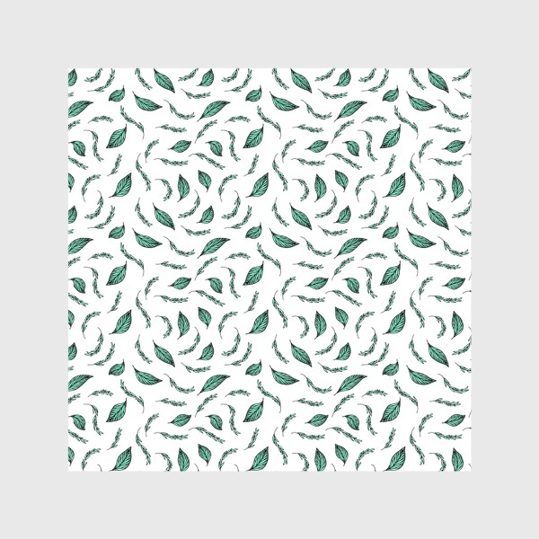 Шторы «Белый паттерн с бирюзовыми листьями»