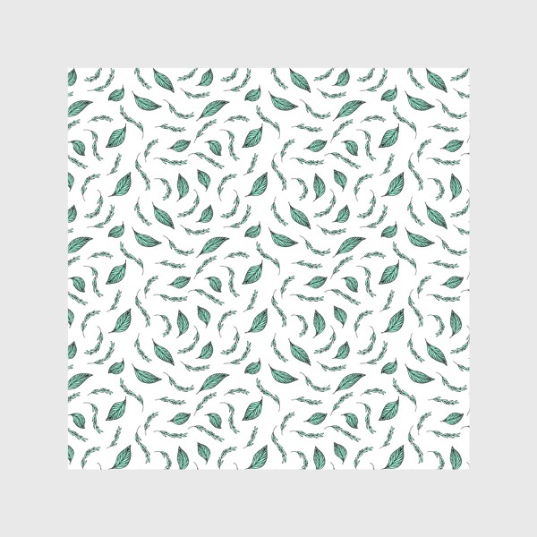 Скатерть «Белый паттерн с бирюзовыми листьями»