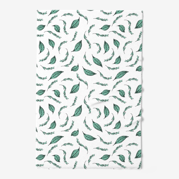 Полотенце «Белый паттерн с бирюзовыми листьями»