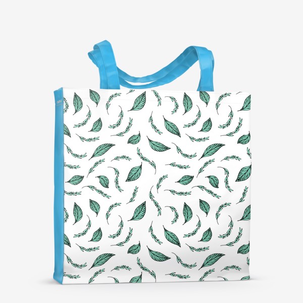 Сумка-шоппер «Белый паттерн с бирюзовыми листьями»