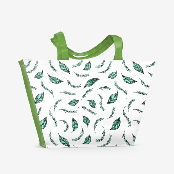 Пляжная сумка «Белый паттерн с бирюзовыми листьями»