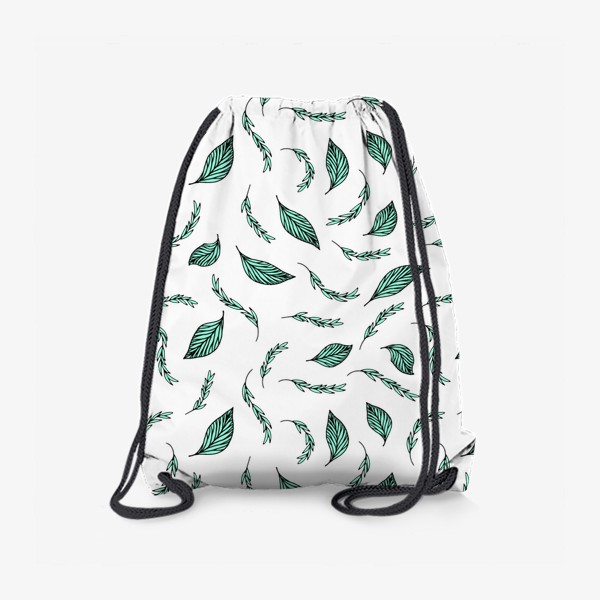 Рюкзак «Белый паттерн с бирюзовыми листьями»