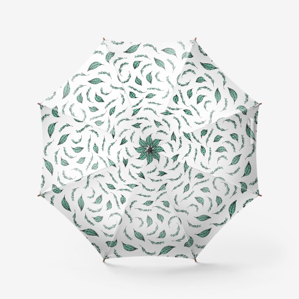 Зонт «Белый паттерн с бирюзовыми листьями»