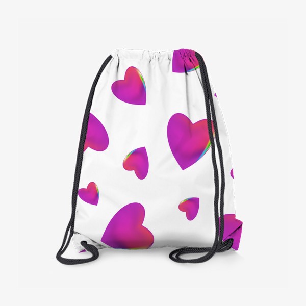 Рюкзак «Паттерн, узор с розовыми, сиреневыми сердцами с радужным краем. Стеклянные сердца »