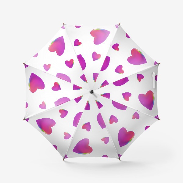 Зонт «Паттерн, узор с розовыми, сиреневыми сердцами с радужным краем. Стеклянные сердца »