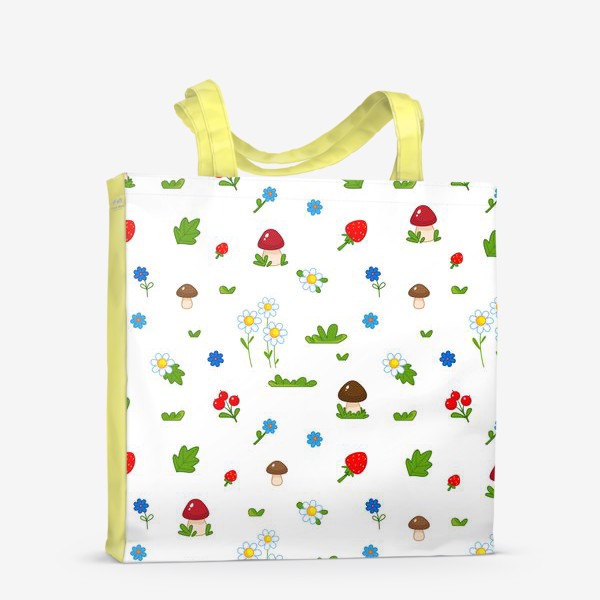 Сумка-шоппер «Детский паттерн с грибочками и цветочками»