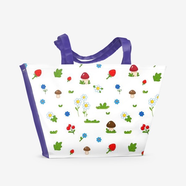 Пляжная сумка &laquo;Детский паттерн с грибочками и цветочками&raquo;