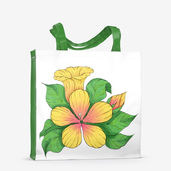 Сумка-шоппер «Цветок гибискуса. Тропический цветок. Диджитал акварель.»