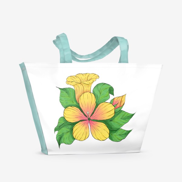 Пляжная сумка «Цветок гибискуса. Тропический цветок. Диджитал акварель.»