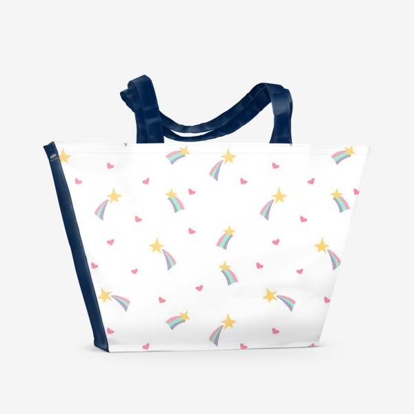 Пляжная сумка «падающая звезда, сердечки, радуга. мечты, сказка. милый паттерн для девочек»