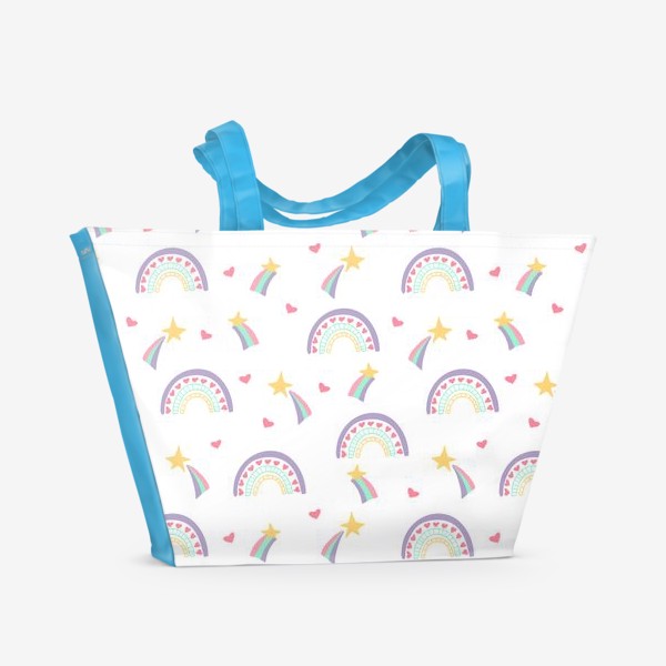 Пляжная сумка «радуга, звезды и сердечки. милый паттерн для принцессы. сказочный подарок дочке»