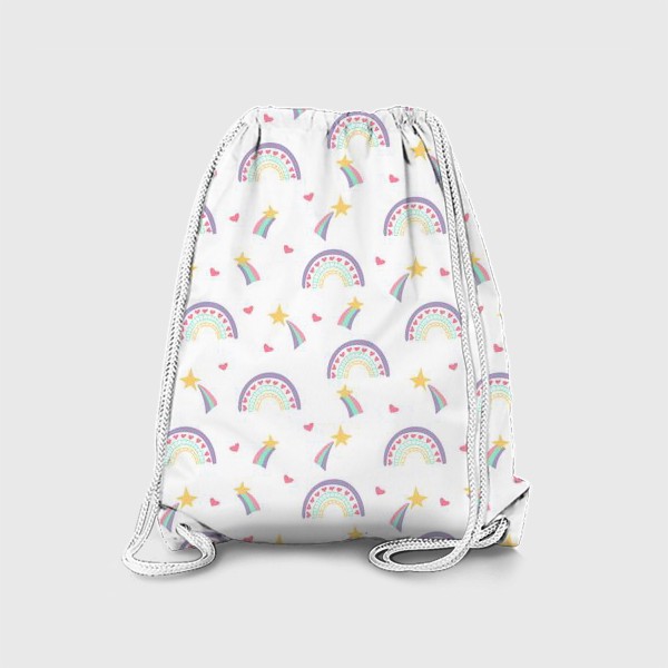 Рюкзак «радуга, звезды и сердечки. милый паттерн для принцессы. сказочный подарок дочке»