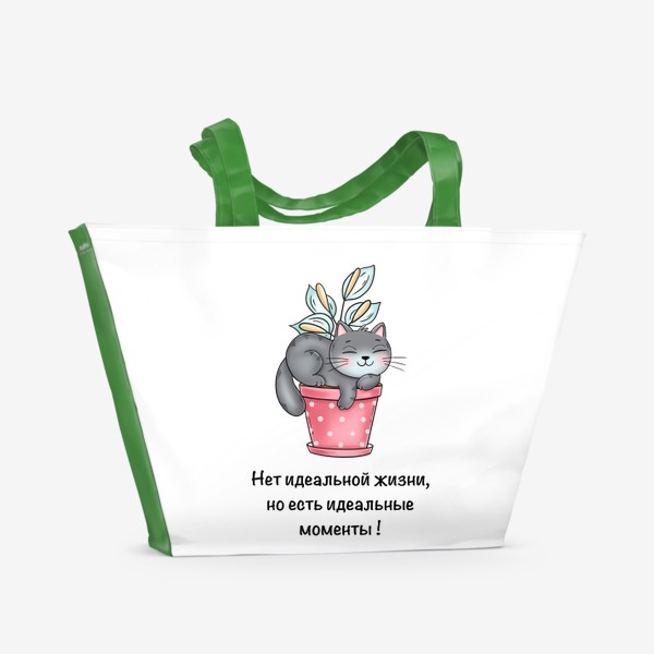 Пляжная сумка «Котик в цветочном горшке»