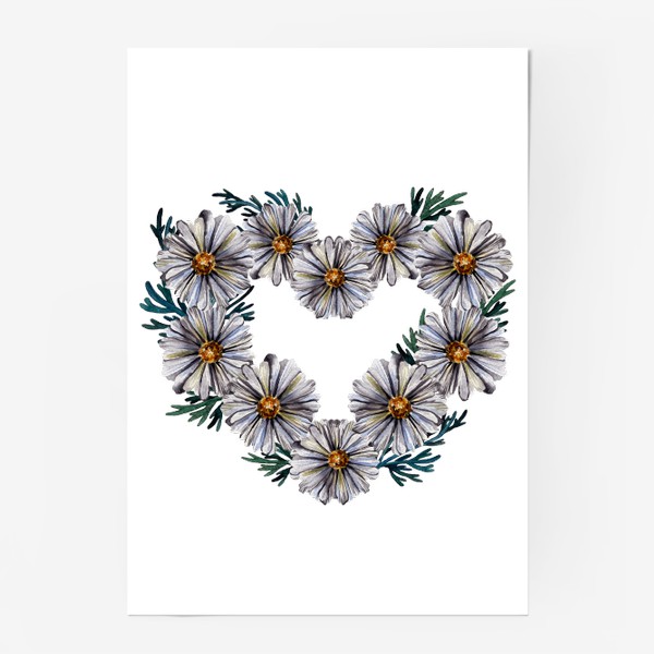 Постер «Сердце из ромашек и листочков»