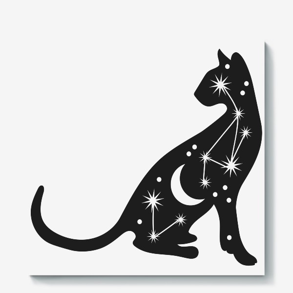 Холст «Черная кошка со звездами»