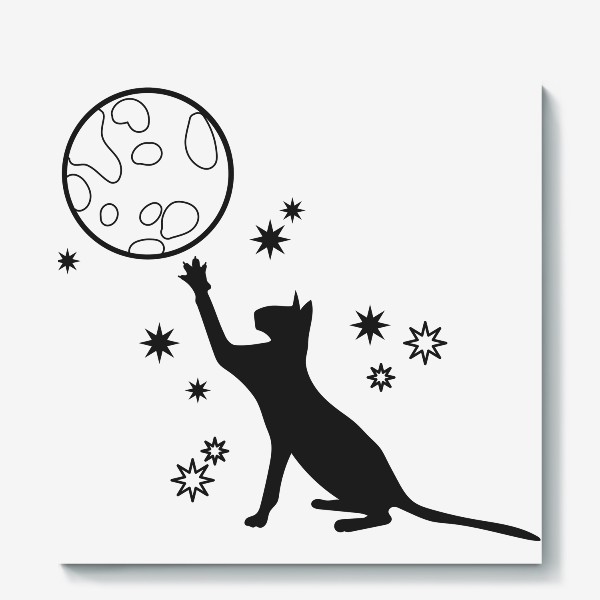 Холст «Черная кошка и луна»
