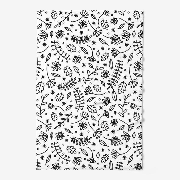 Полотенце &laquo;Черно белый растительный паттерн с цветами и листьями&raquo;