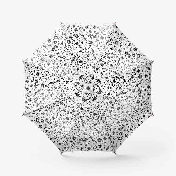 Зонт «Черно белый растительный паттерн с цветами и листьями»
