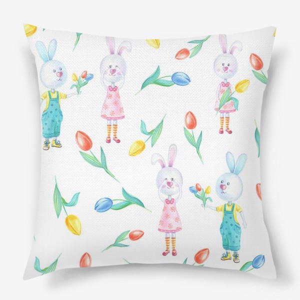 Подушка «Милые зайчата и тюльпаны»