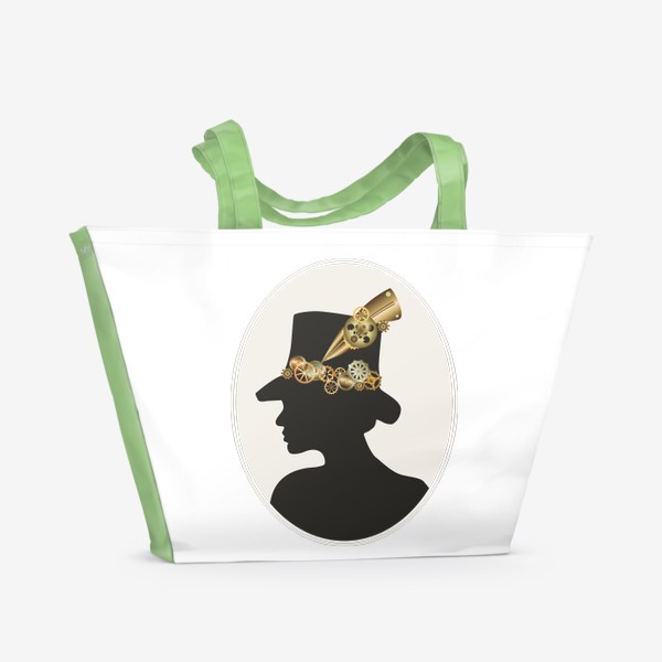 Пляжная сумка «Профиль девушки в шляпке в стиле стимпанк»