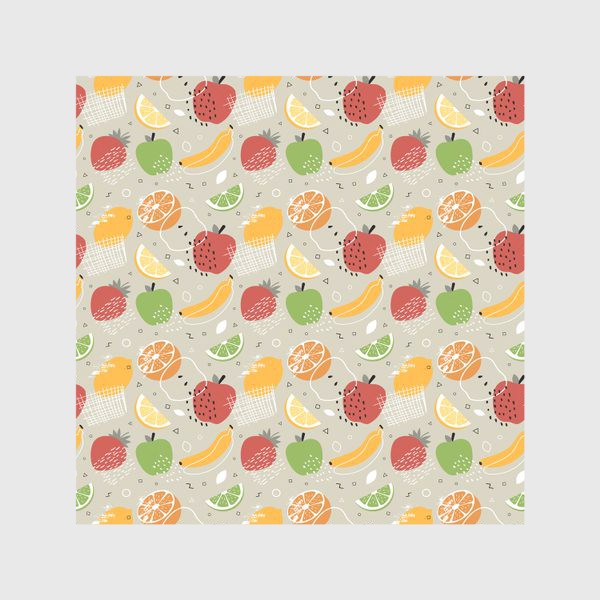 Скатерть «Фруктовый паттерн с яблоками, бананами, лимонами, клубникой, апельсинами и лаймом»