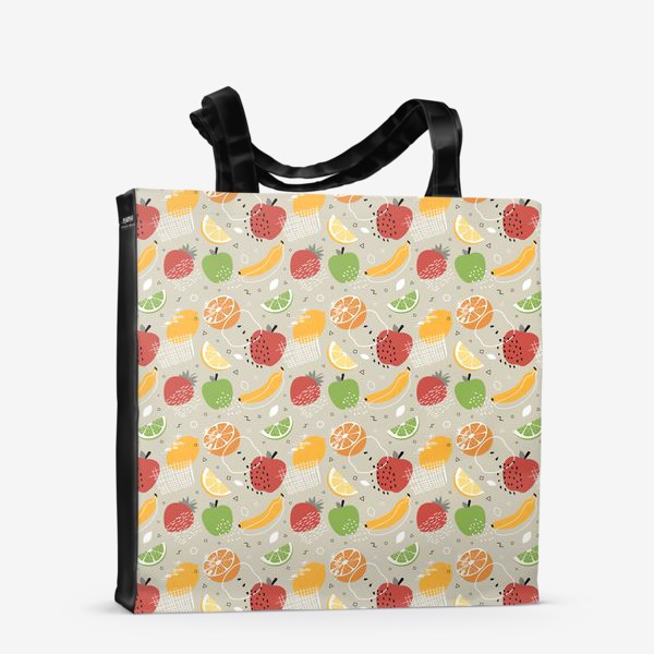 Сумка-шоппер «Фруктовый паттерн с яблоками, бананами, лимонами, клубникой, апельсинами и лаймом»