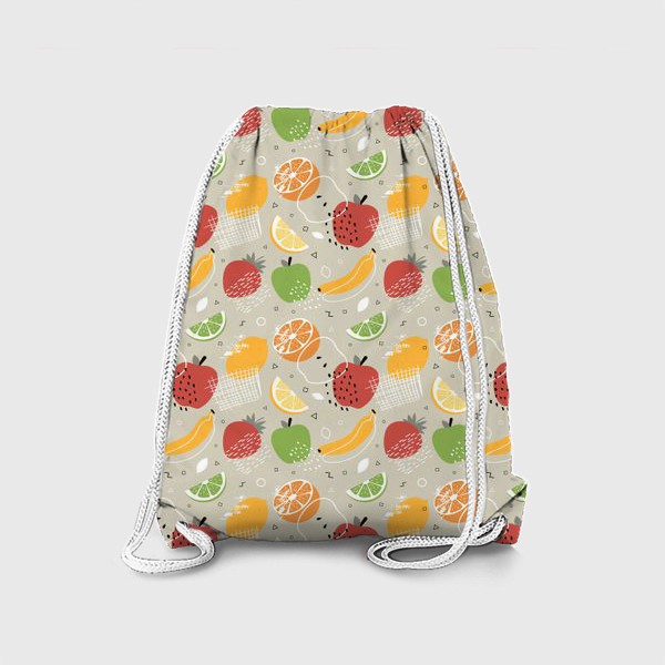 Рюкзак &laquo;Фруктовый паттерн с яблоками, бананами, лимонами, клубникой, апельсинами и лаймом&raquo;