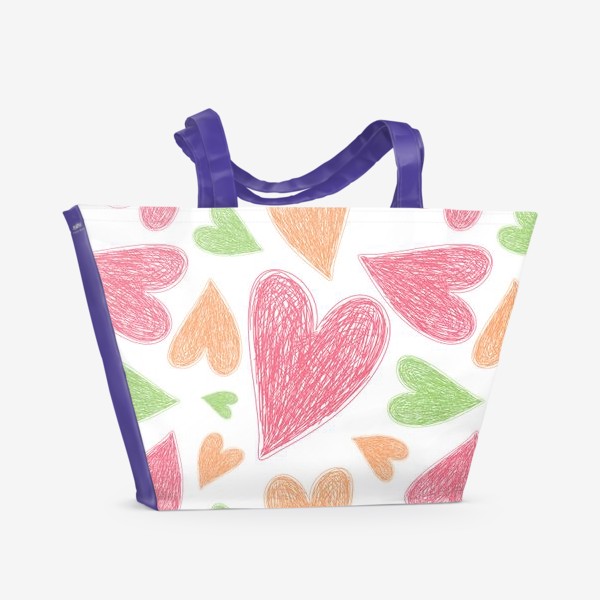 Пляжная сумка «Сердечки, нарисованные цветными ручками»
