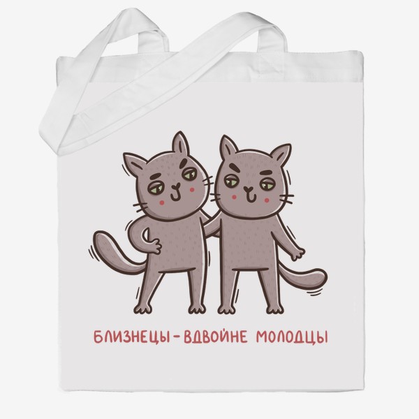Сумка хб &laquo;Дерзкие коты - близнецы. Близнецы - вдвойне молодцы. Подарок для близнецов&raquo;