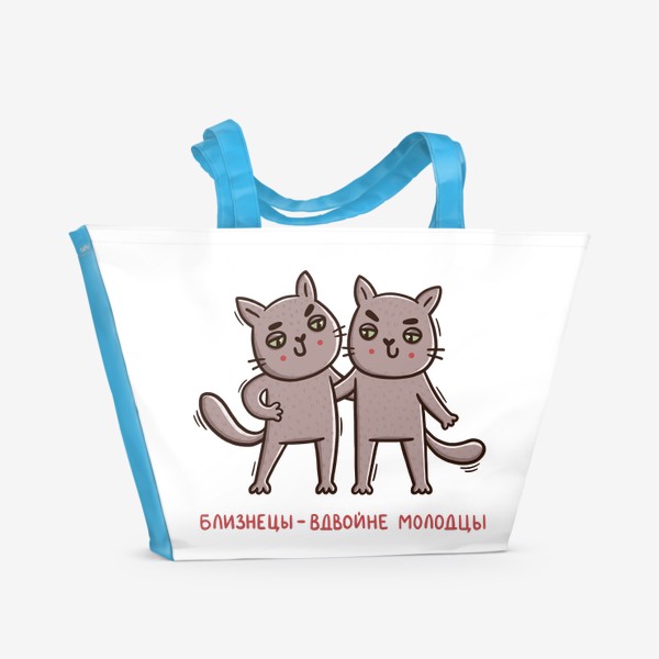 Пляжная сумка «Дерзкие коты - близнецы. Близнецы - вдвойне молодцы. Подарок для близнецов»