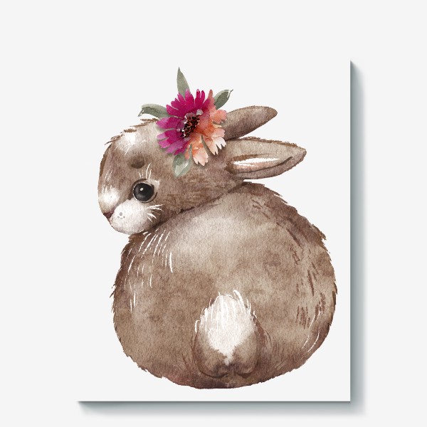 Холст «милый кролик с цветком »